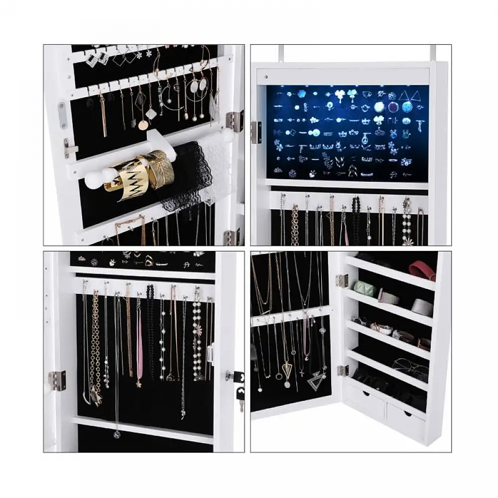 Κρεμαστή Κοσμηματοθήκη Μπιζουτιέρα με Καθρέπτη και Φωτισμό LED 37 x 120 x 9.5 cm Songmics JBC93W