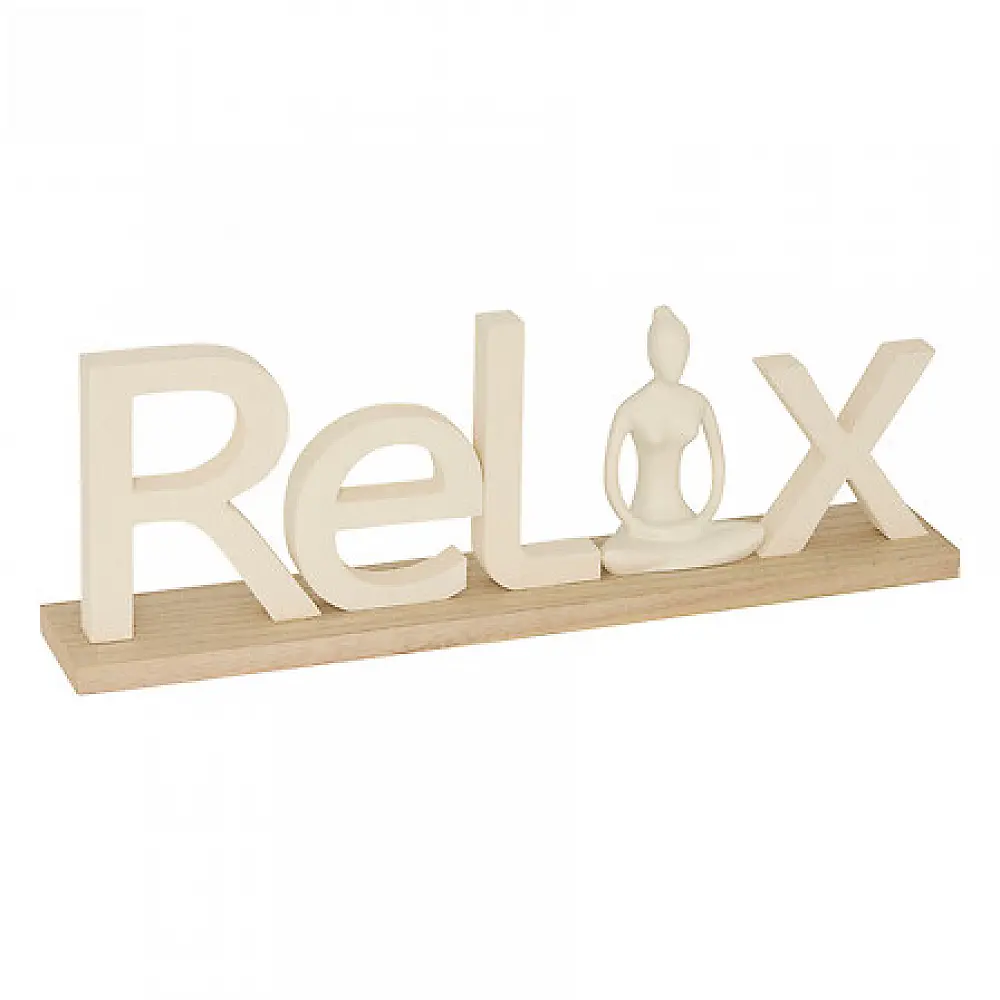 Atmosphera Διακοσμητικό Επιγραφή "Relax" με Φιγούρα Yoga Yogi – Μήκος 36 εκ. -Λευκό 211735-White