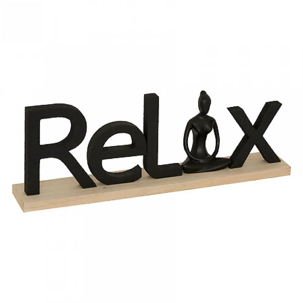 Atmosphera Διακοσμητικό Επιγραφή "Relax" με Φιγούρα Yoga Yogi – Μήκος 36 εκ. -Μαύρο 211735-Black