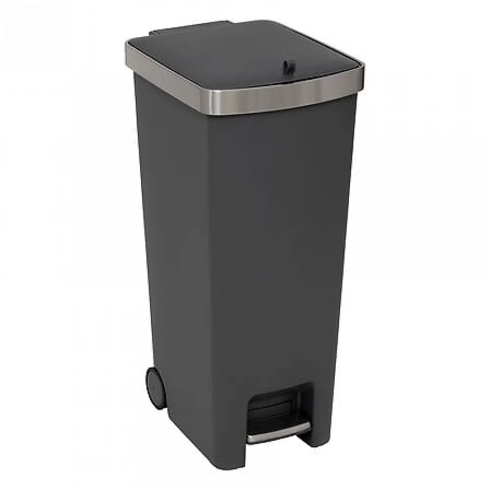 5Five Simply Smart Κάδος Απορριμμάτων με Πεντάλ και Ρόδες 45L – Γκρι με INOX Καπάκι 206764