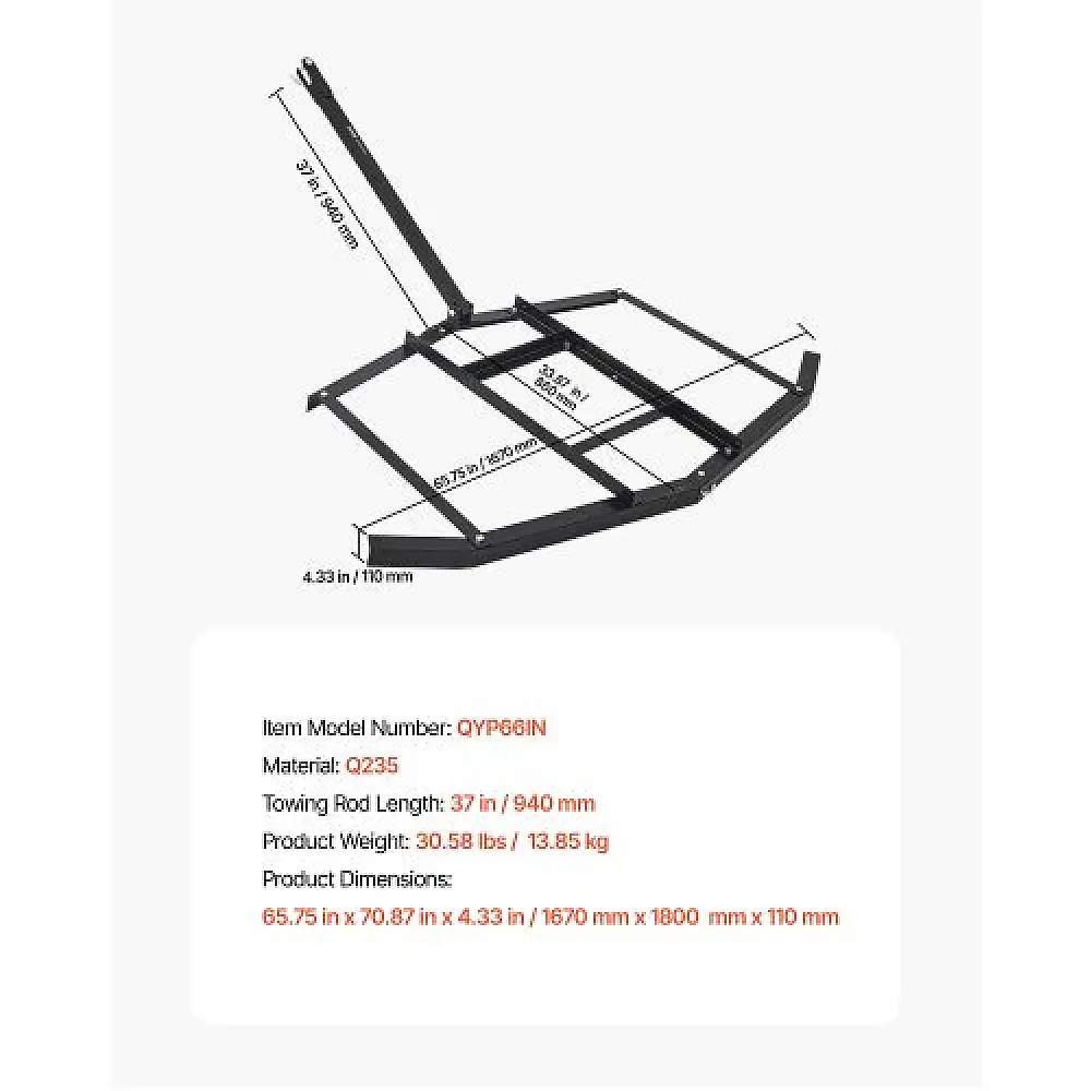 VEVOR Σύρσιμο Καταστροφέα 66" για ATV/UTV από Χάλυβα QYP66INCHESQIYRIOV0