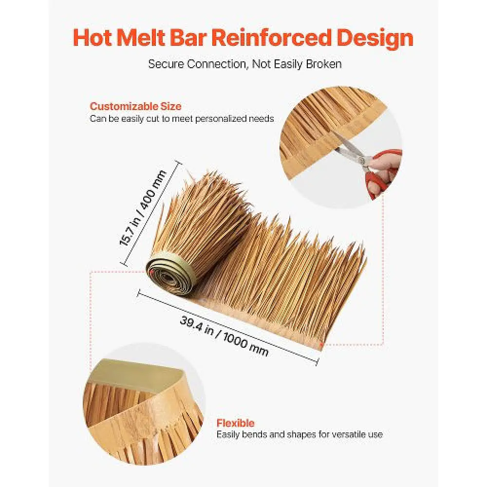 VEVOR Τεχνητή Καλαμωτή Σκεπή 1.3x3.2 ft για Μεξικάνικη Καλύβα Tiki MCWDPEWPK151B3699001V0