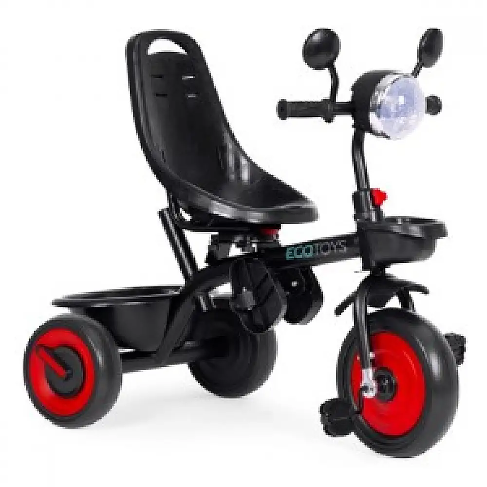 ECOTOYS Τρίκυκλο παιδικό καρότσι 3 σε 1 με περιστρεφόμενο κάθισμα και κόκκινη οροφή WQL-066-51-Red