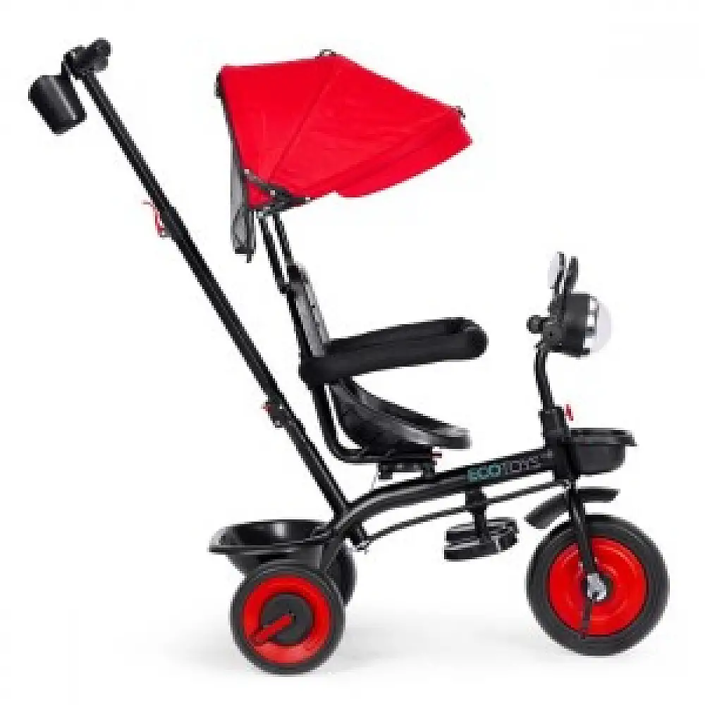 ECOTOYS Τρίκυκλο παιδικό καρότσι 3 σε 1 με περιστρεφόμενο κάθισμα και κόκκινη οροφή WQL-066-51-Red
