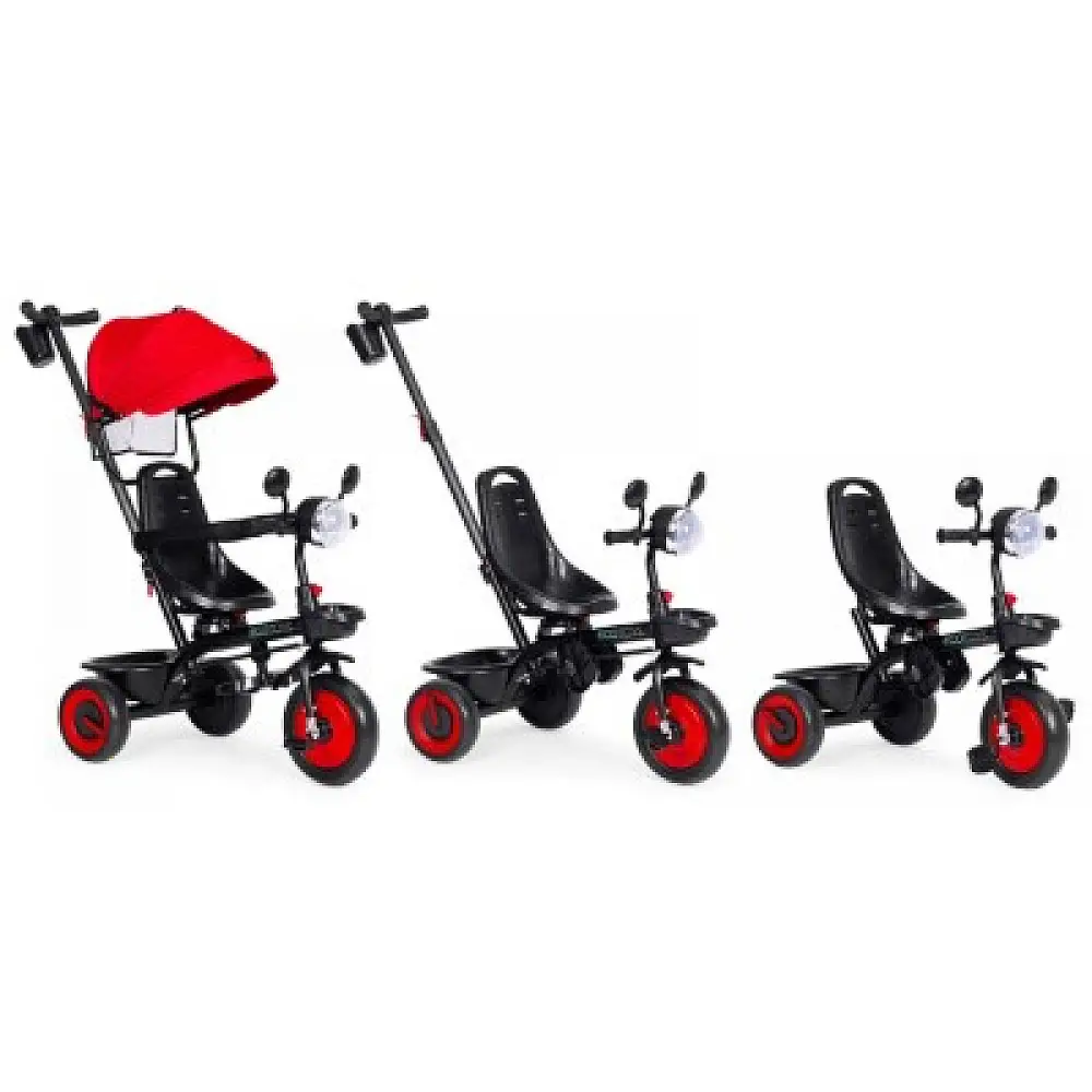 ECOTOYS Τρίκυκλο παιδικό καρότσι 3 σε 1 με περιστρεφόμενο κάθισμα και κόκκινη οροφή WQL-066-51-Red