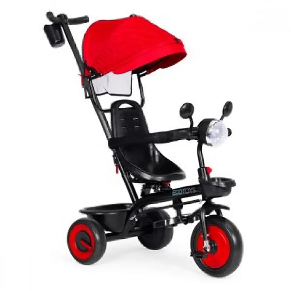 ECOTOYS Τρίκυκλο παιδικό καρότσι 3 σε 1 με περιστρεφόμενο κάθισμα και κόκκινη οροφή WQL-066-51-Red