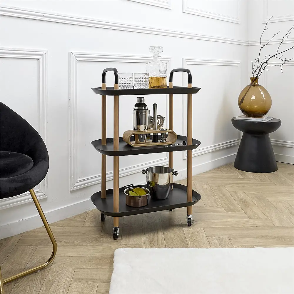 Τροχήλατο Ντουλάπι Αποθήκευσης Κουζίνας - Τρόλει 56 x 81 x 35,5cm - Μαύρο HD0439 Home Deco Factory