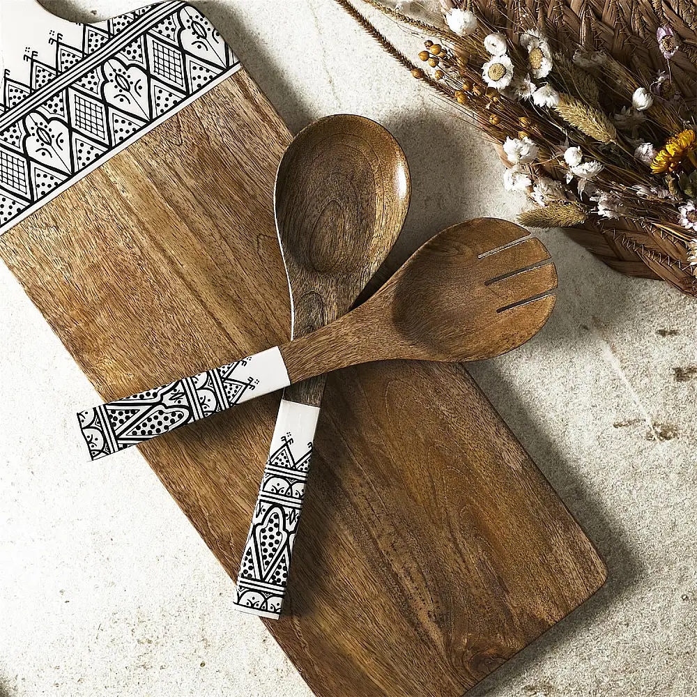 Σετ Σερβιρίσματος Σαλάτας από Ξύλο Μάνγκο Dune - Μαύρο KA0573 Home Deco Factory