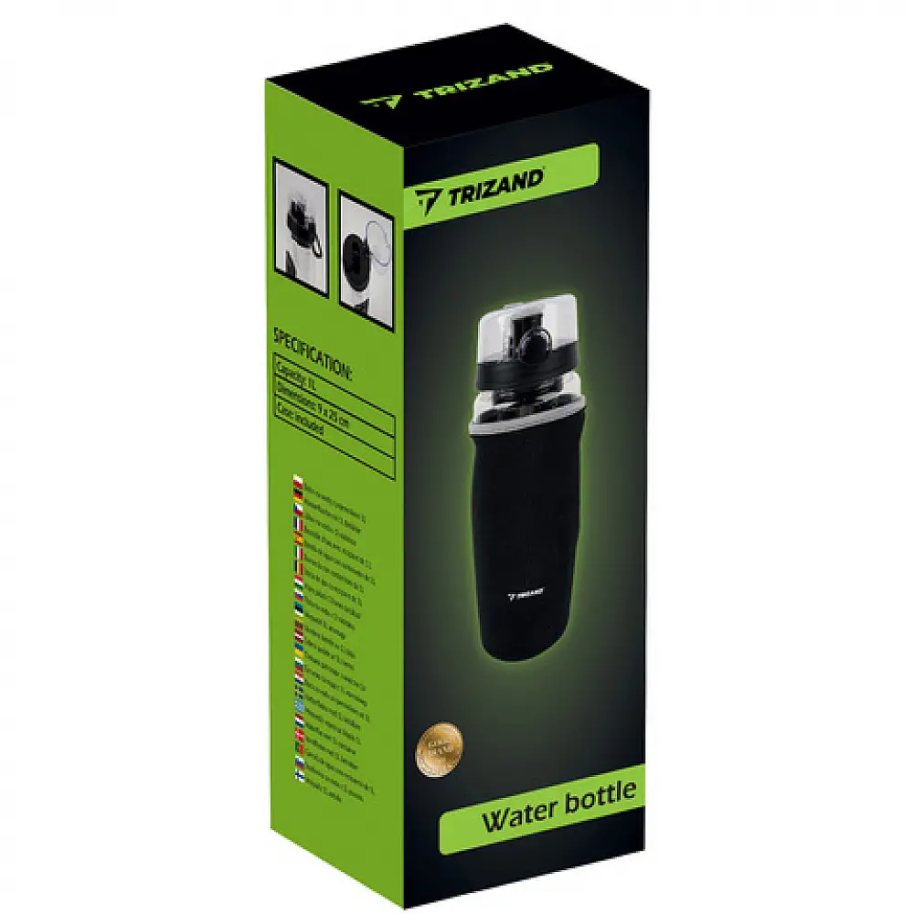 Trizand Αθλητικό Μπουκάλι Νερού με Φρουτοθήκη 1L Ματ Διάφανο/Μαύρο 25815