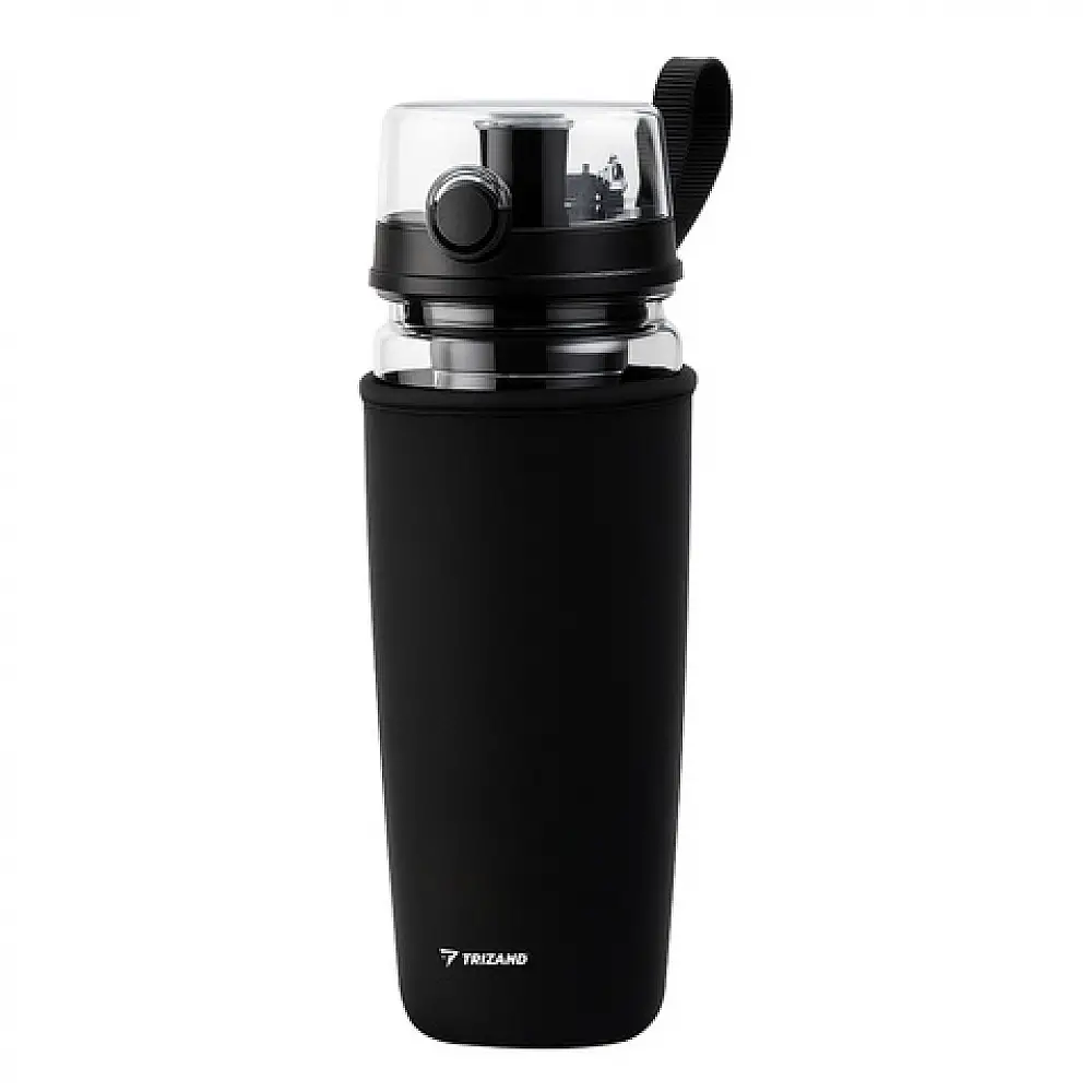 Trizand Αθλητικό Μπουκάλι Νερού με Φρουτοθήκη 1L Ματ Διάφανο/Μαύρο 25815