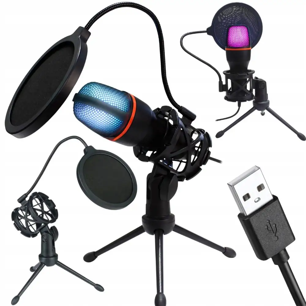 Verk Group USB RGB Στούντιο Μικρόφωνο με Τρίποδο για Υπολογιστή, Streaming Gaming, 5907451375723