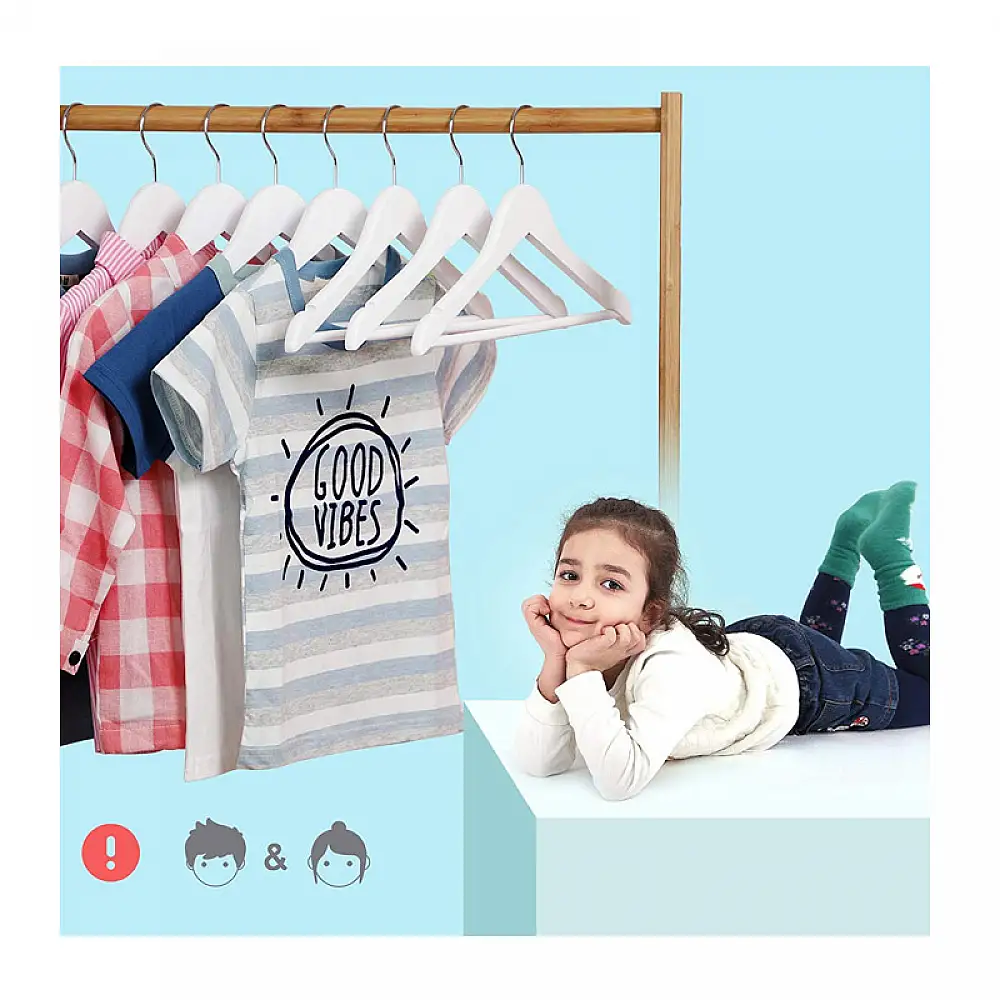 Σετ Παιδικές Ξύλινες Κρεμάστρες Ρούχων 20 τμχ Χρώματος Λευκό Songmics CRW06W-20