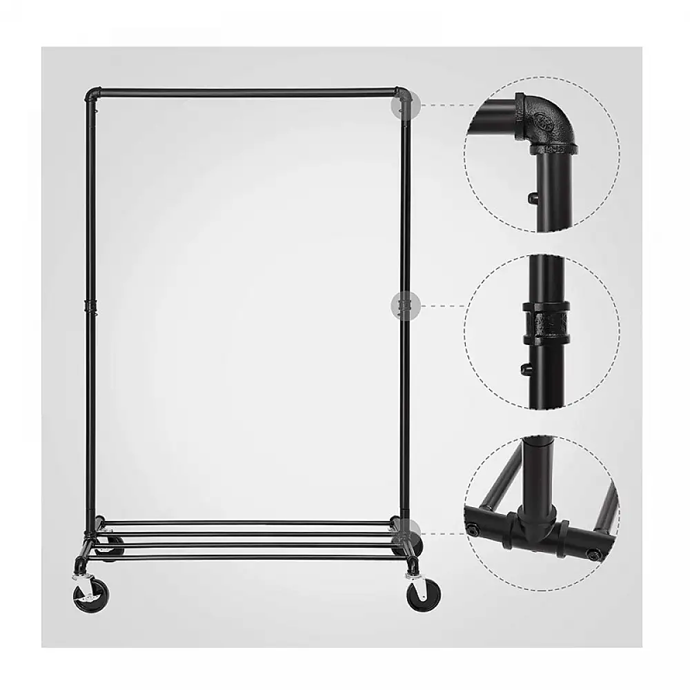 Μεταλλική Κρεμάστρα Ρούχων Δαπέδου 100 x 163 x 49 cm με Ρόδες Songmics HSR61BK
