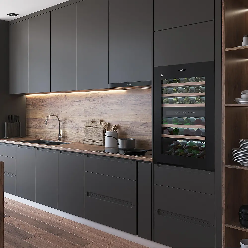 Cecotec Συντηρητής Κρασιών Bolero GrandSommelier Duo 57000 Touch Black με Διπλή Ζώνη, Συμπιεστή, Χωρητικότητα 57 Φιάλες, 5 Ξύλινα Ράφια, LED Φωτισμό και Αθόρυβη Λειτουργία