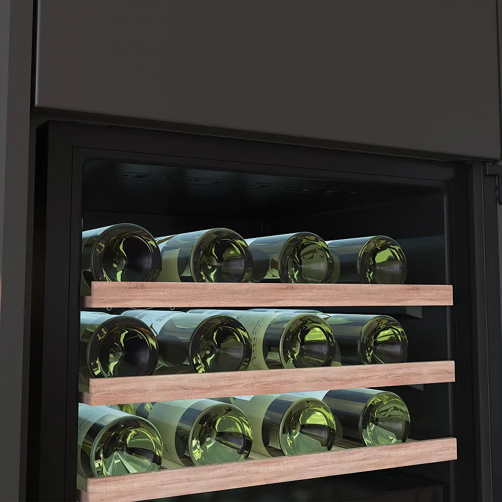 Cecotec Συντηρητής Κρασιών Bolero GrandSommelier Duo 57000 Touch Black με Διπλή Ζώνη, Συμπιεστή, Χωρητικότητα 57 Φιάλες, 5 Ξύλινα Ράφια, LED Φωτισμό και Αθόρυβη Λειτουργία