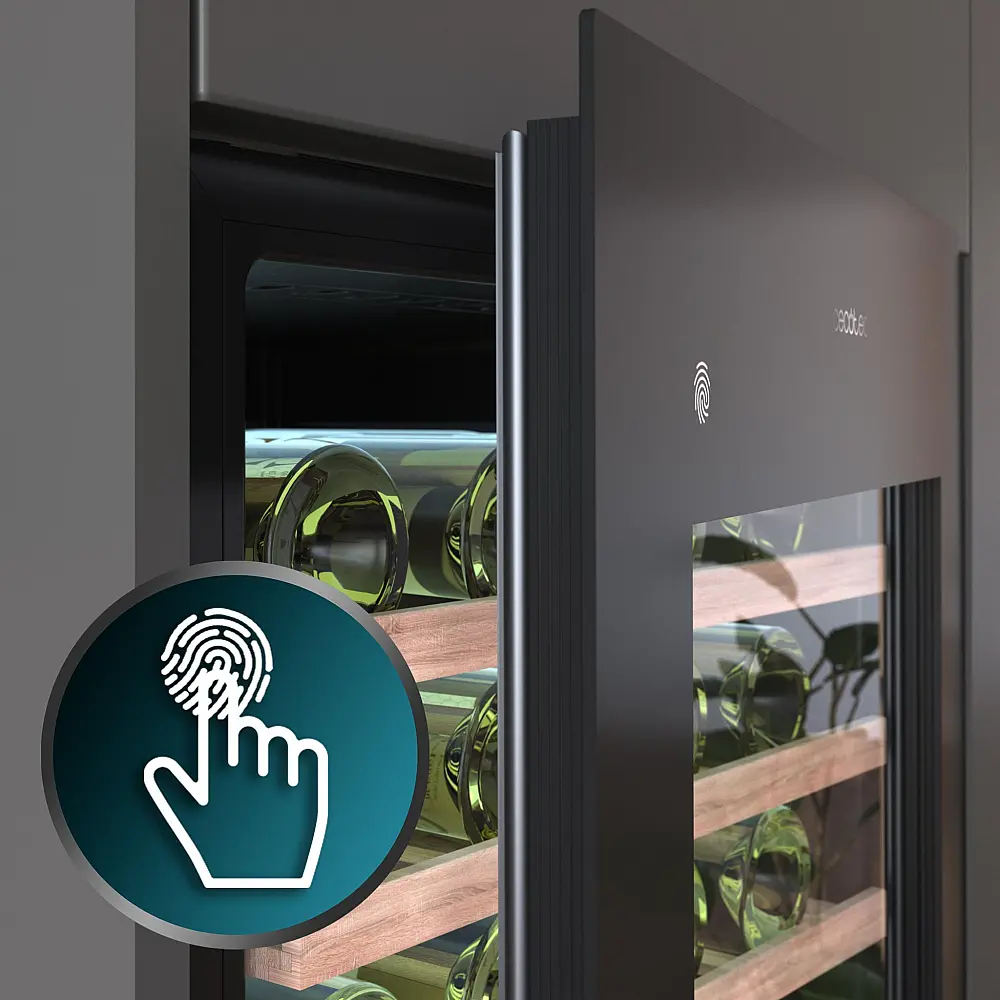 Cecotec Συντηρητής Κρασιών Bolero GrandSommelier Duo 57000 Touch Black με Διπλή Ζώνη, Συμπιεστή, Χωρητικότητα 57 Φιάλες, 5 Ξύλινα Ράφια, LED Φωτισμό και Αθόρυβη Λειτουργία