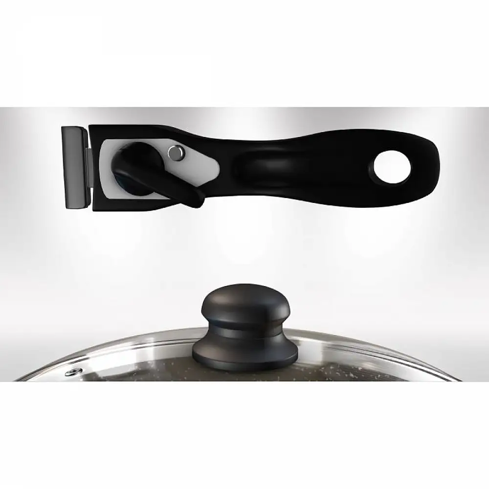 Herzberg Σετ Μαγειρικών Σκευών 5 τεμαχίων με επίστρωση πέτρας και αποσπώμενη λαβή Μαύρο HG8051-BLK