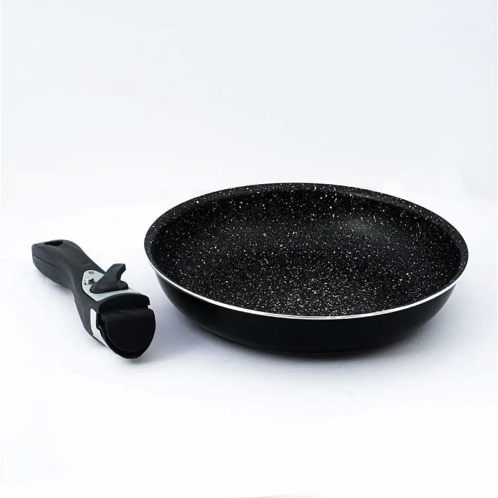 Herzberg Σετ Μαγειρικών Σκευών 7 τεμαχίων με πέτρινη επίστρωση και αποσπώενη λαβή, , Μαύρο HG8053-BLK