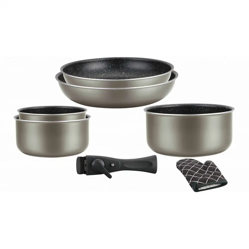 Herzberg Σετ Μαγειρικών Σκευών 7 τεμαχίων με επικάλυψη από πέτρα και αποσπώμενη λαβή , Carbone HG8053-CAR