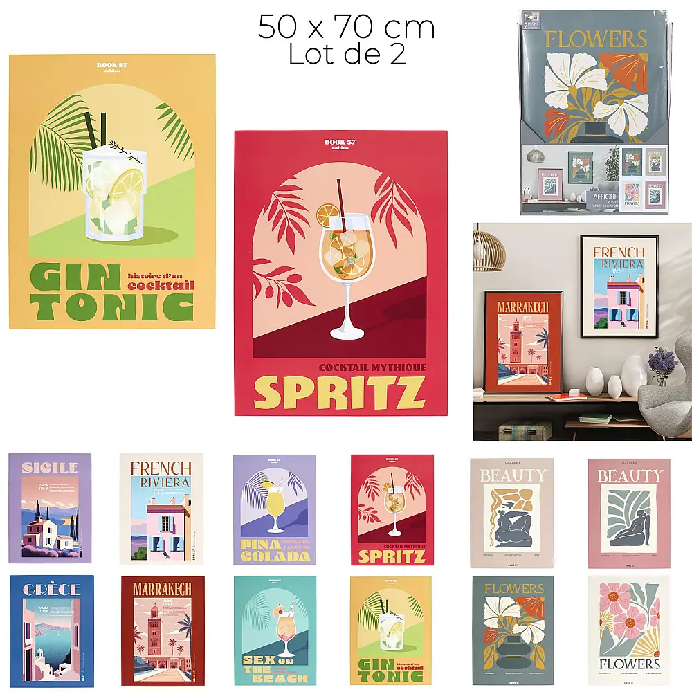 Home Deco Factory Σετ 2 Διακοσμητικών Αφισών 50 x 70 εκ με Τυχαία Επιλογή Μοντέλου HD7562