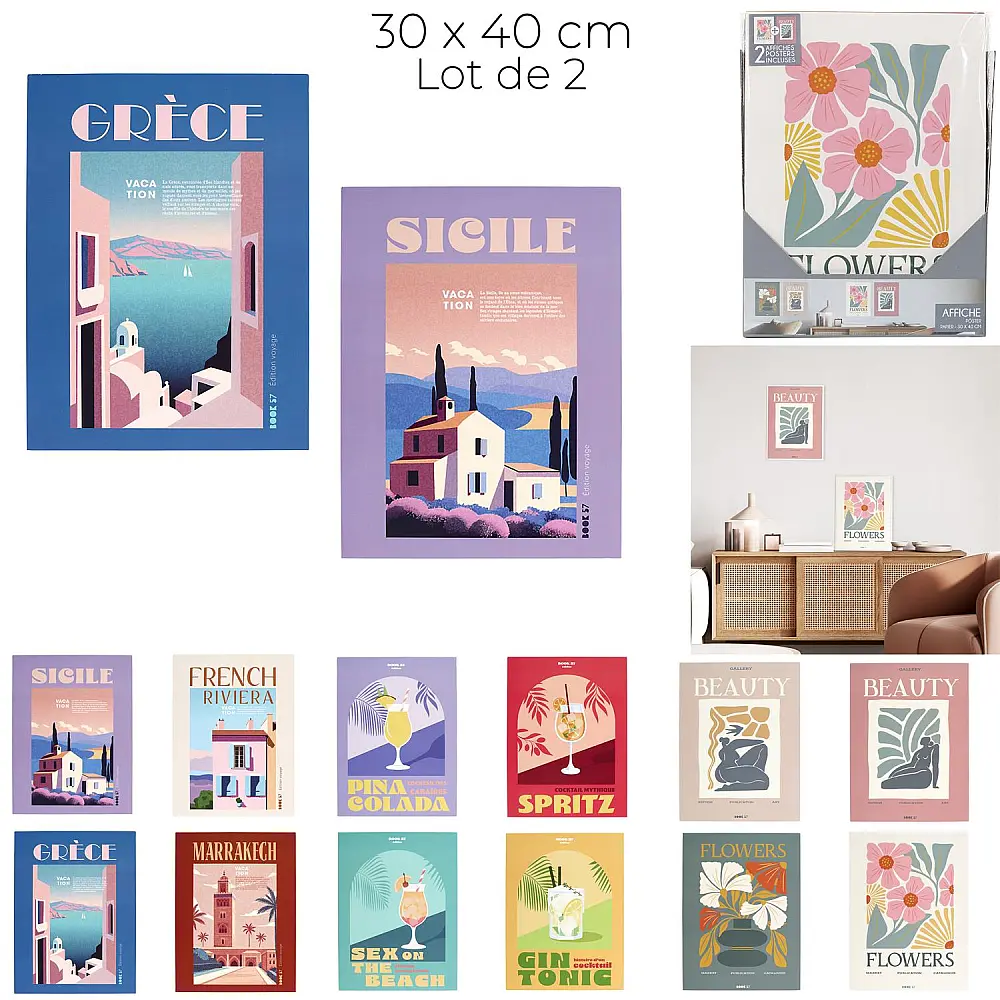 Home Deco Factory Σετ 2 Διακοσμητικών Αφισών 30 x 40 εκ. με Τυχαία Επιλογή Μοντέλου HD7469