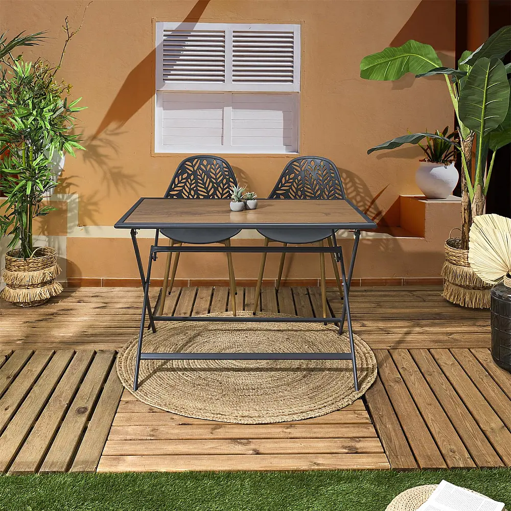 Home Deco Factory Μαύρο Μεταλλικό Τραπέζι με Ξύλινη Υφή, 110 x 71 x 70 εκ. HDO0420