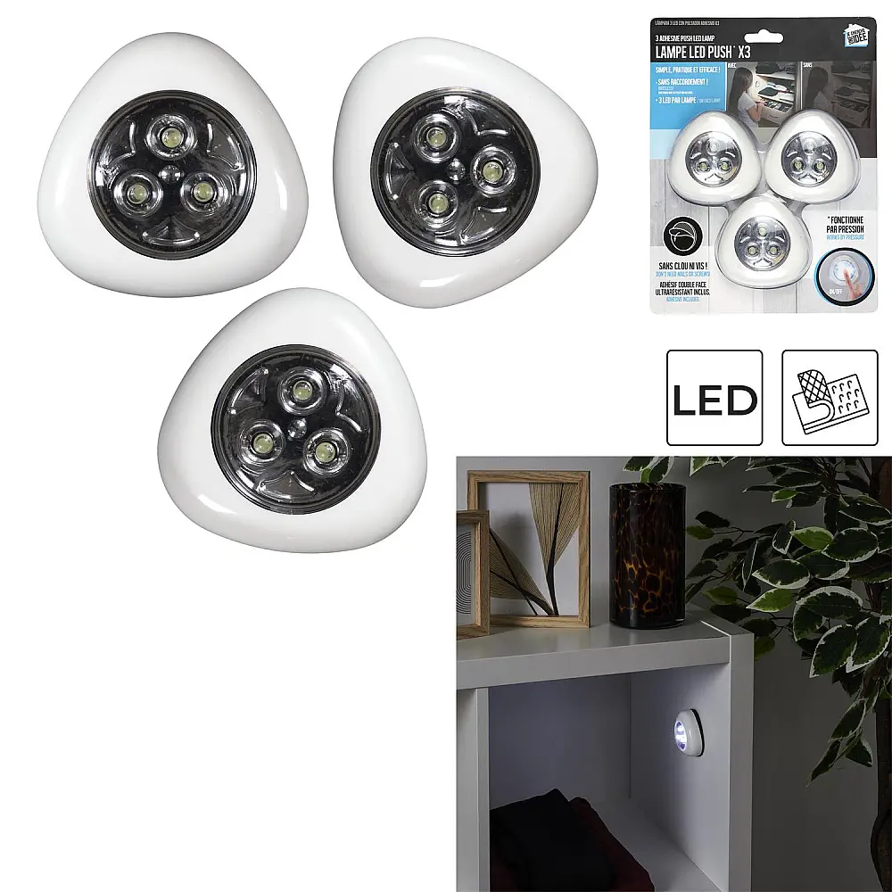 JE CHERCHE UNE IDEE Σετ 3x Λευκά Αυτοκόλλητα LED Φωτάκια Πίεσης LT6840