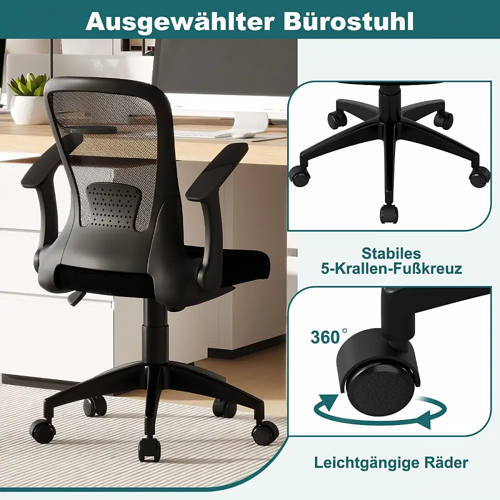 Costway Εργονομική Καρέκλα Γραφείου με Πτυσσόμενα Μπράτσα & Οσφυϊκή Υποστήριξη CB10925DK