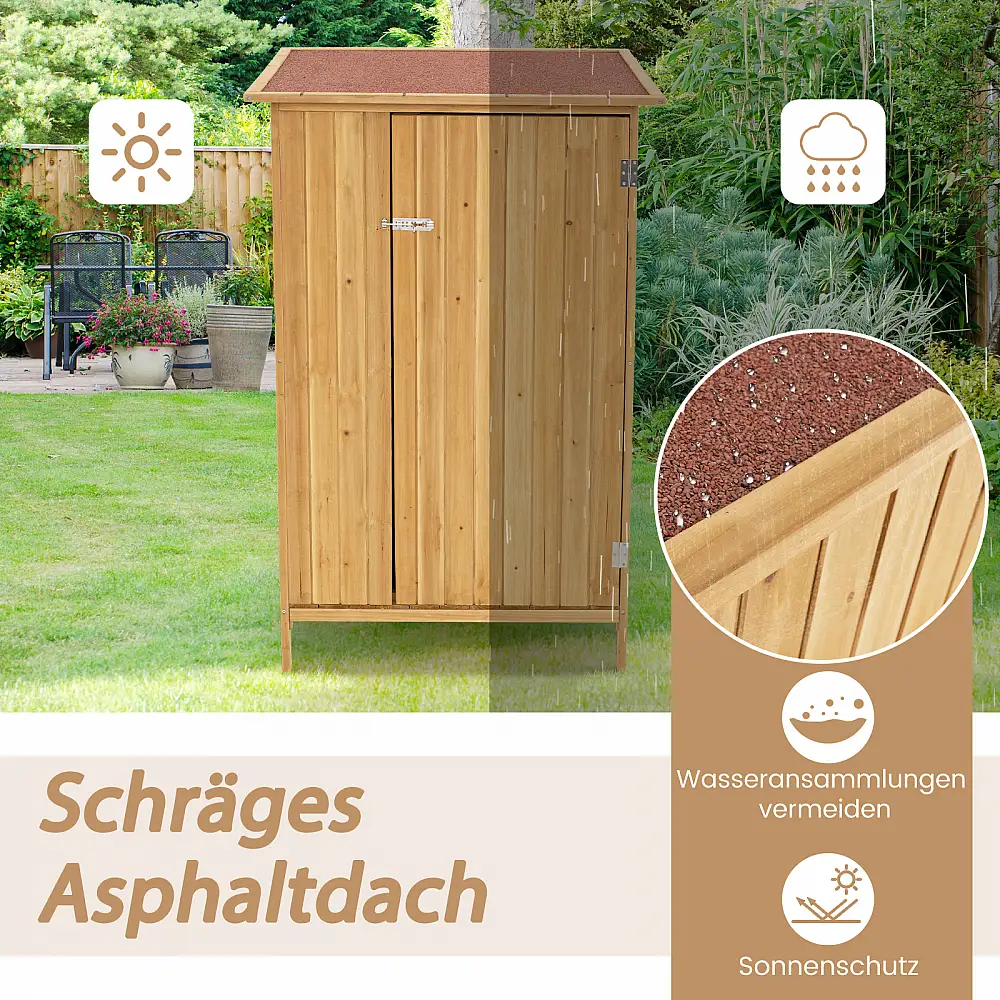 Costway Ξύλινη Αποθήκη Κήπου με Ασφαλτική Στέγη και Κλείδωμα - 3 Ράφια, 5 Γάντζοι - 91x66x150 εκ. GT4246NA+