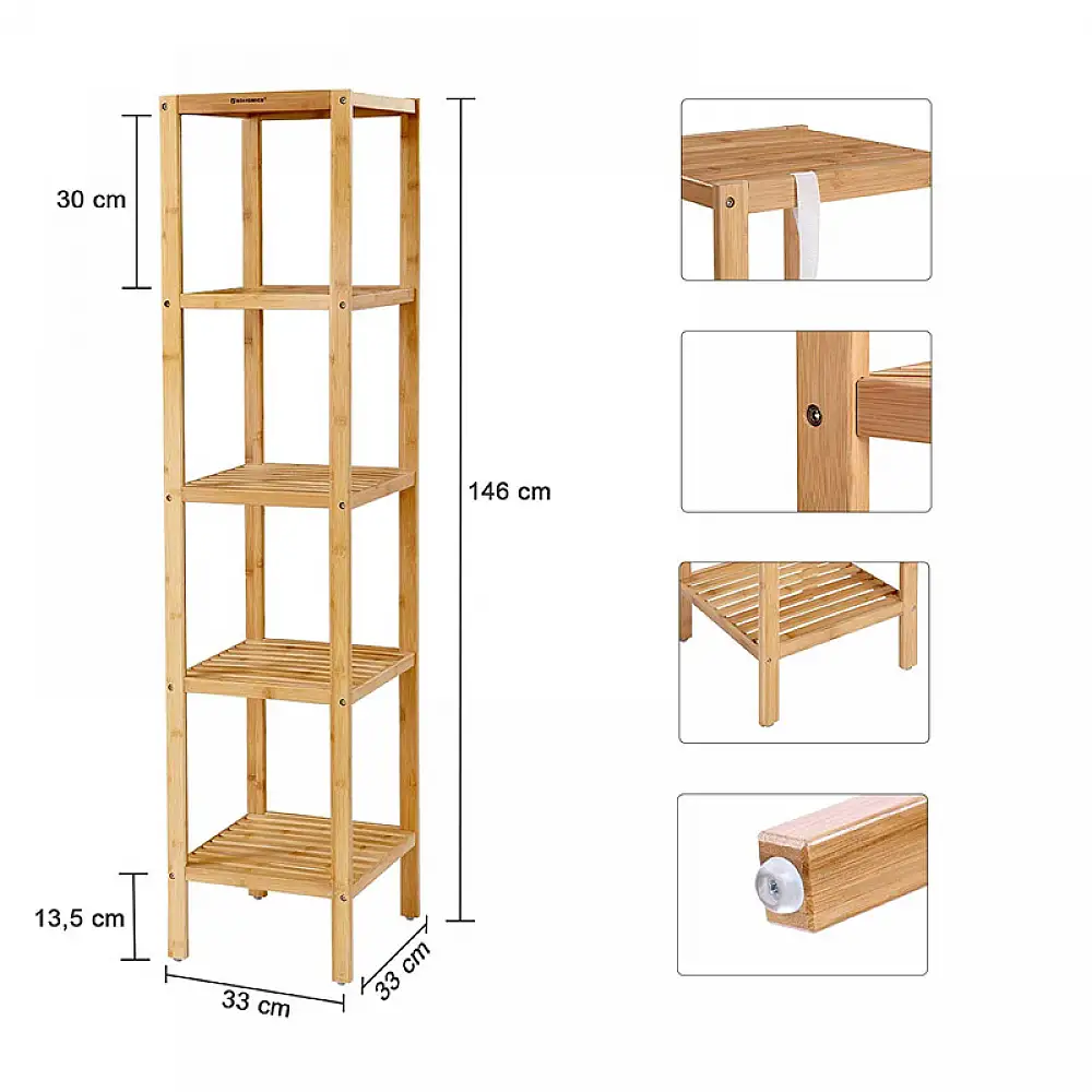 Ξύλινη Ραφιέρα Μπάνιου από Μπαμπού με 5 Ράφια 33 x 33 x 146 cm Songmics BCB55Y
