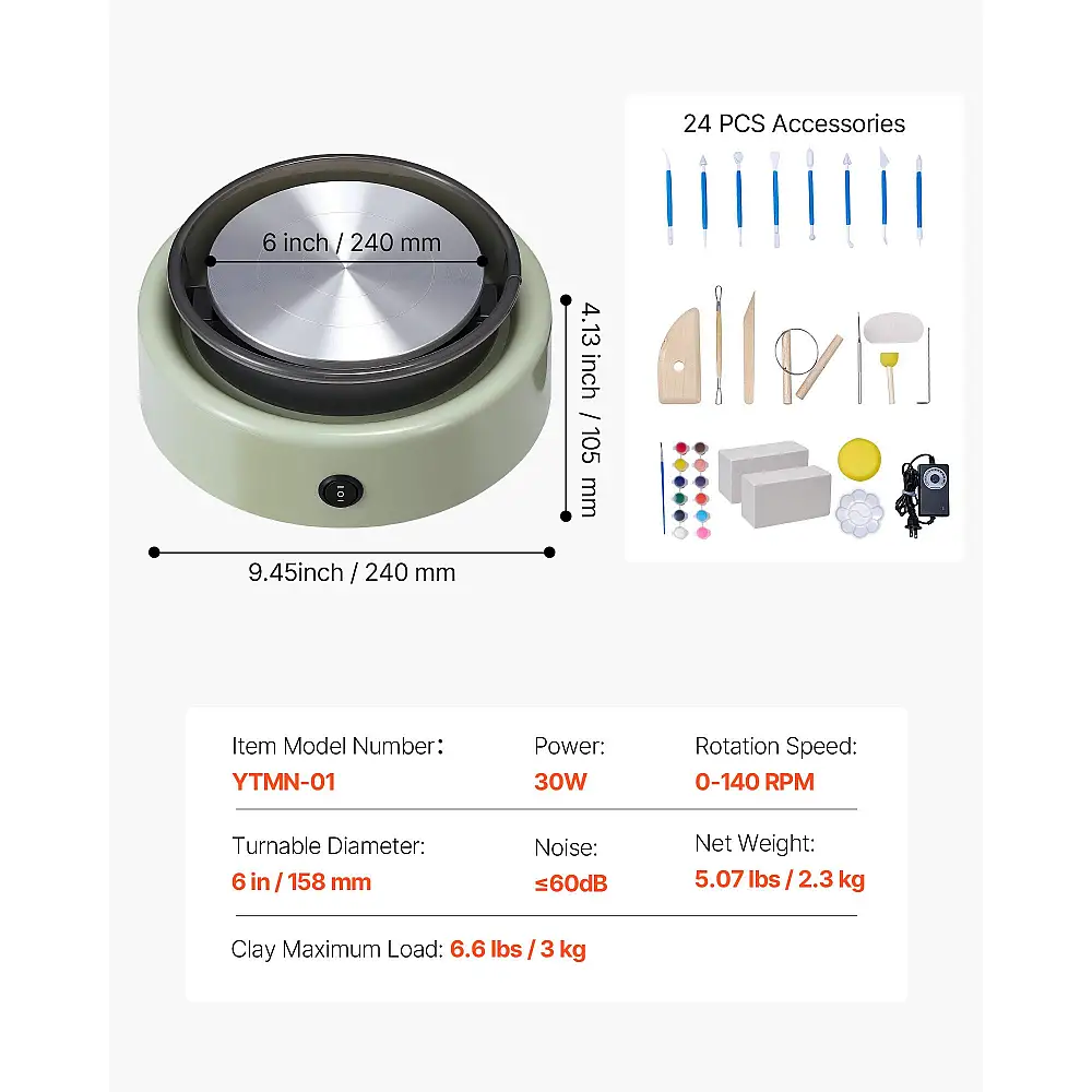 VEVOR Ηλεκτρικός Κεραμικός Τροχός για Παιδιά 158 mm - Πράσινος ETLPJYXLSWJBH5WNX001V2