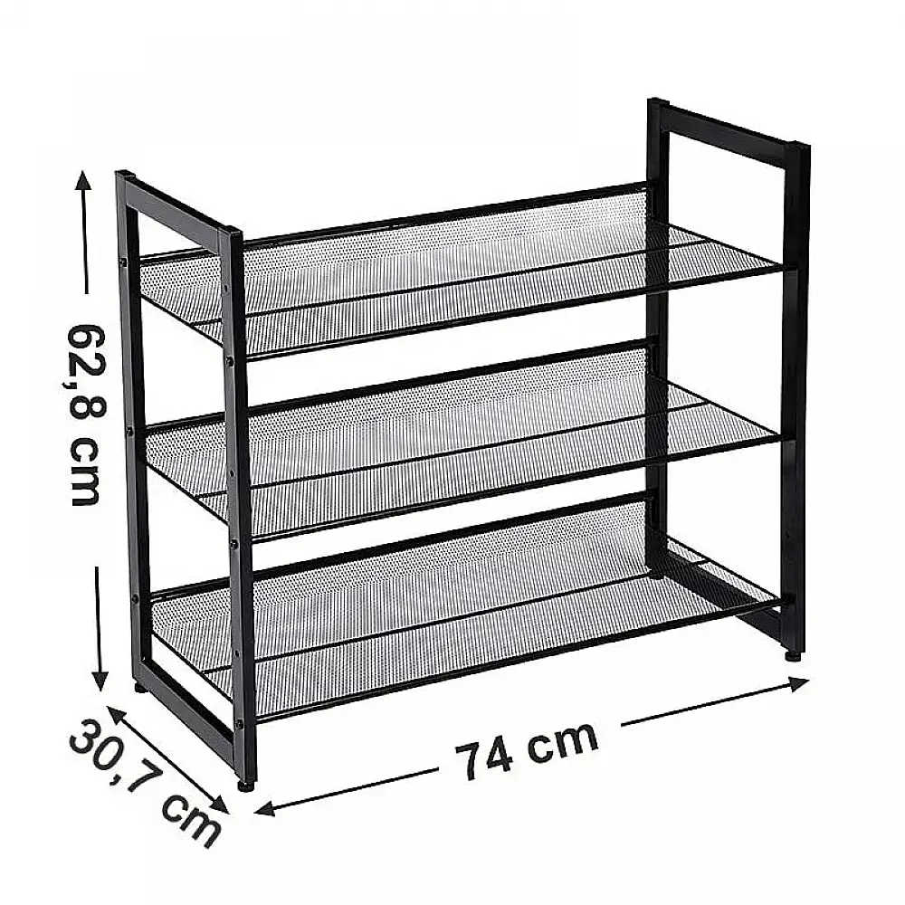 Μεταλλικό Ρυθμιζόμενο Stand Αποθήκευσης Παπουτσιών με 3 Ράφια 74 x 62.8 x 30.7 cm Χρώματος Μαύρο Songmics LMR03B