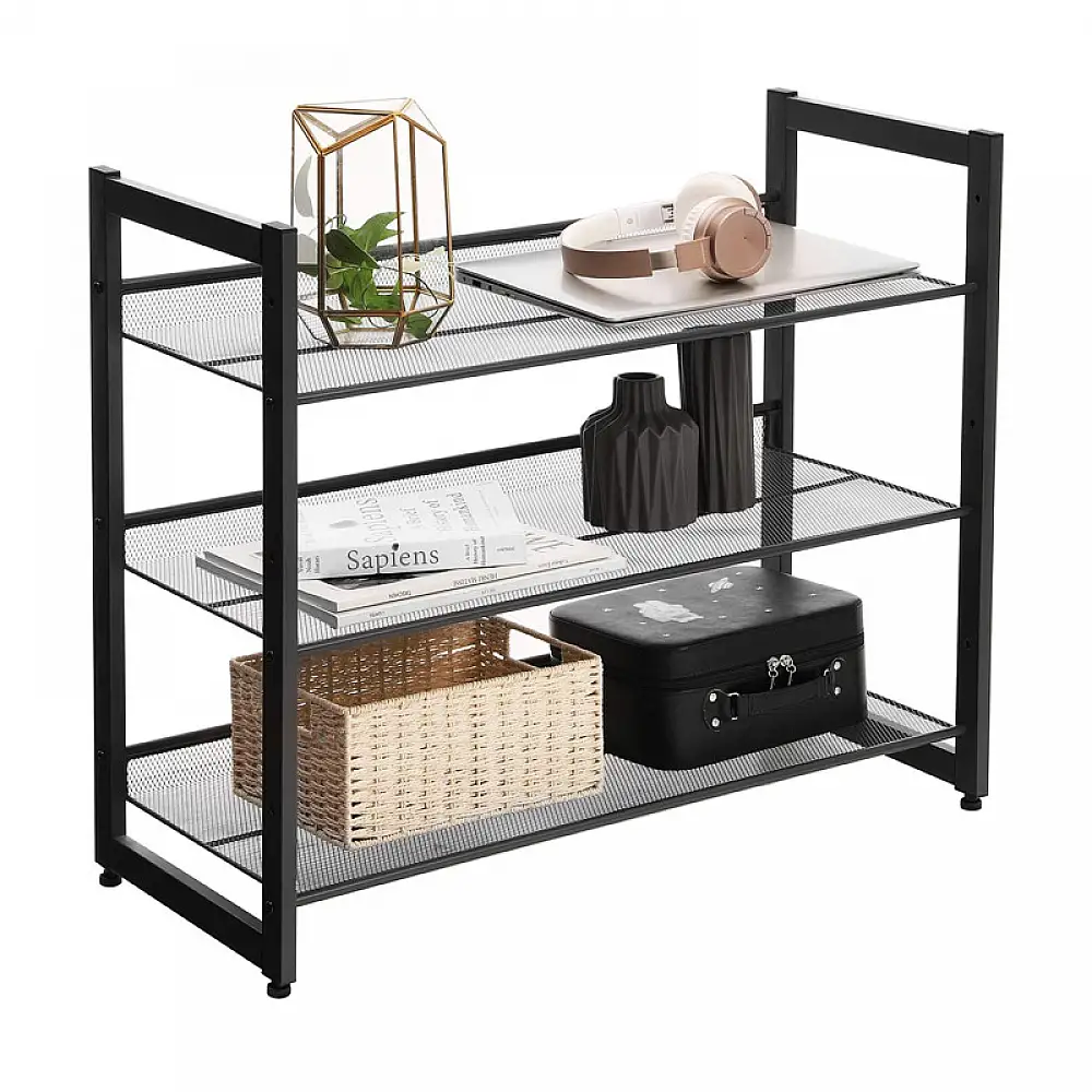 Μεταλλικό Ρυθμιζόμενο Stand Αποθήκευσης Παπουτσιών με 3 Ράφια 74 x 62.8 x 30.7 cm Χρώματος Μαύρο Songmics LMR03B