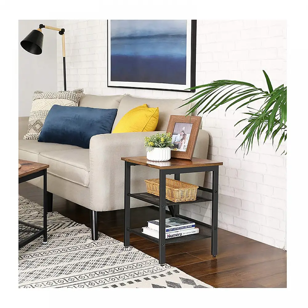 Βοηθητικό Μεταλλικό Τετράγωνο Τραπεζάκι με 2 Ρυθμιζόμενα Ράφια 40 x 40 x 55 cm VASAGLE LET23X