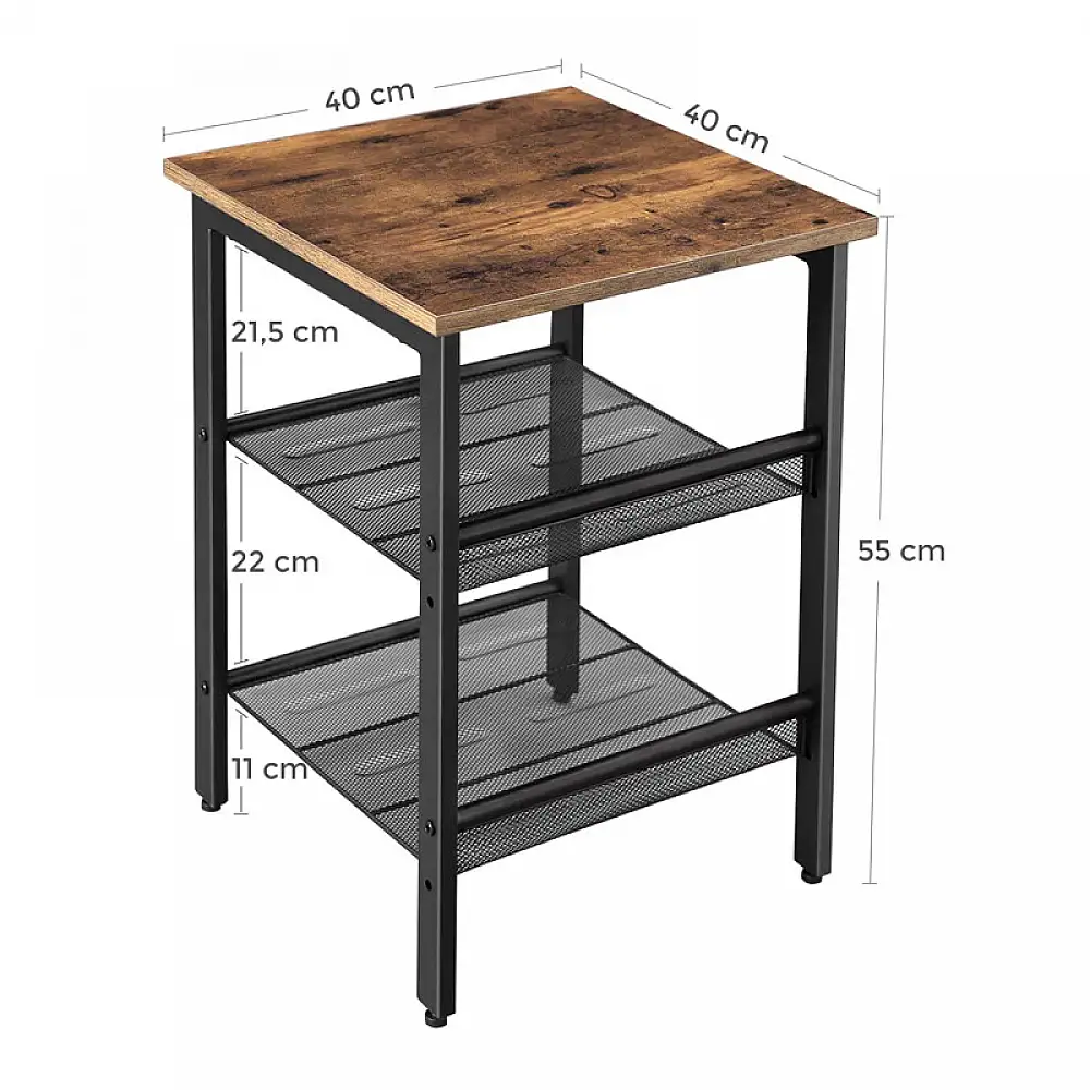 Βοηθητικό Μεταλλικό Τετράγωνο Τραπεζάκι με 2 Ρυθμιζόμενα Ράφια 40 x 40 x 55 cm VASAGLE LET23X