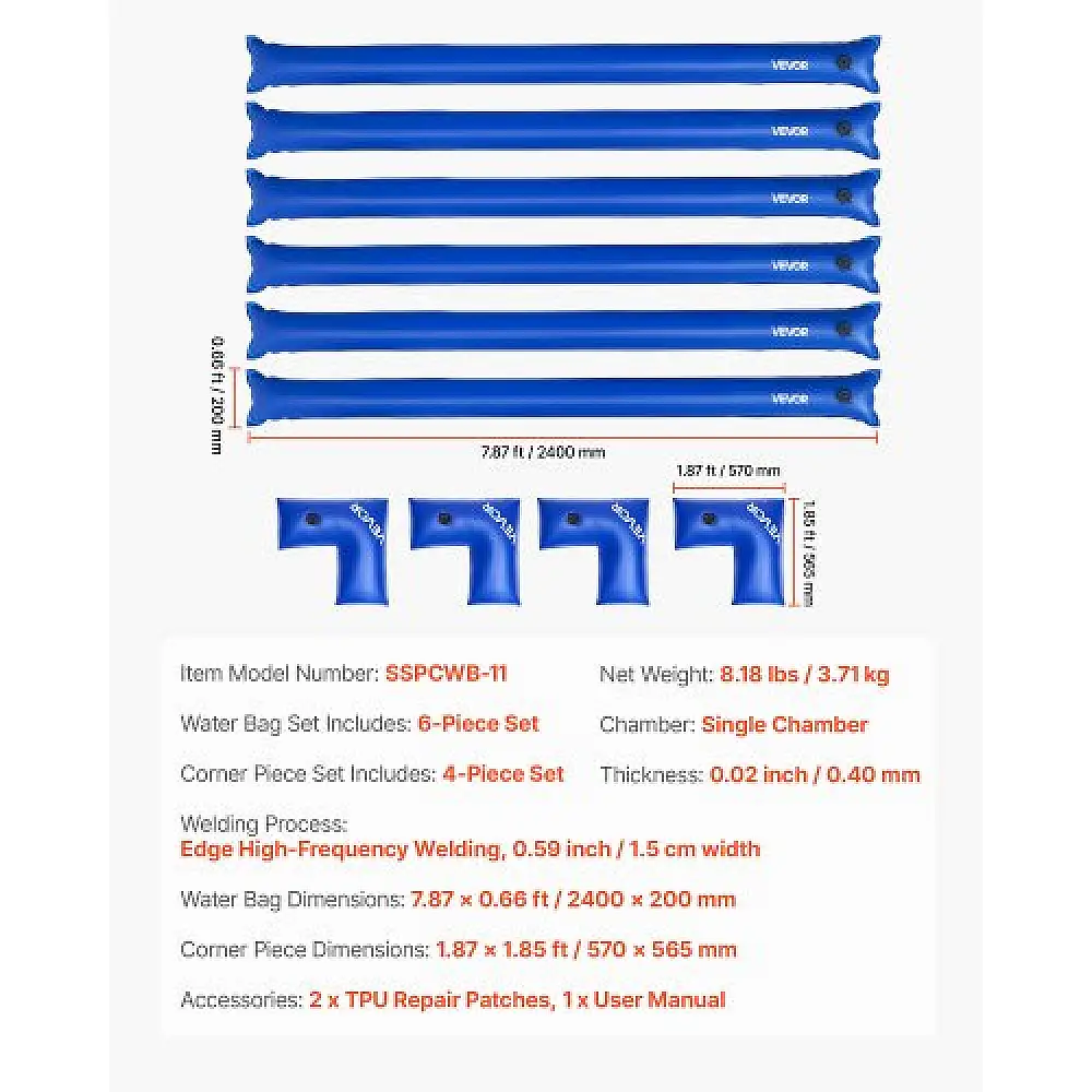 VEVOR 6 Σάκοι Νερού Πισίνας 26 Gauge 4ft με Μονό Θάλαμο και Γωνιακό Σωλήνα YCGSDTJDQ8FT2BXMU001V0