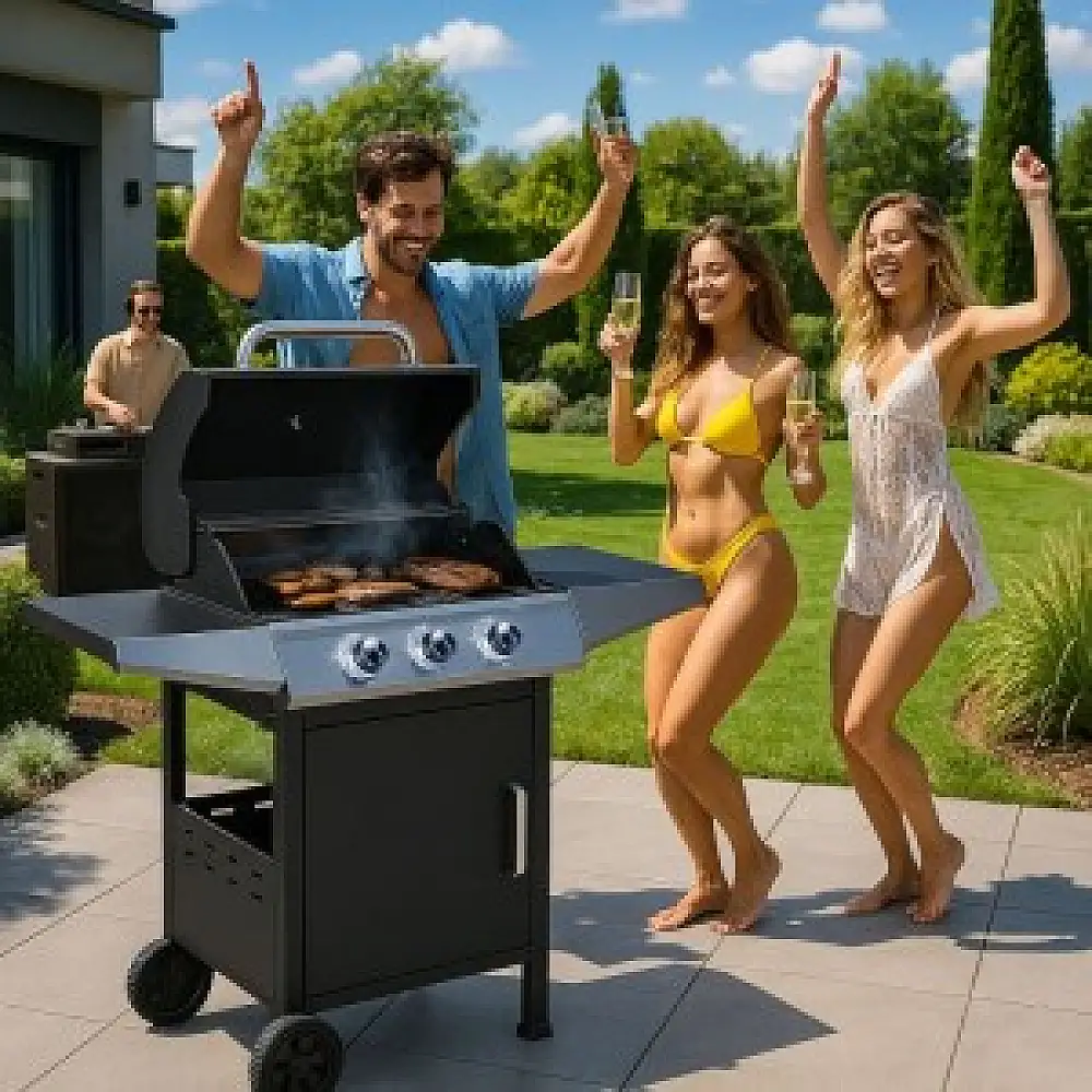 Multistore Ψησταριά Υγραερίου 10.2 kW με 3 Καυστήρες, Θερμόμετρο & Ρυθμιστή QL-02