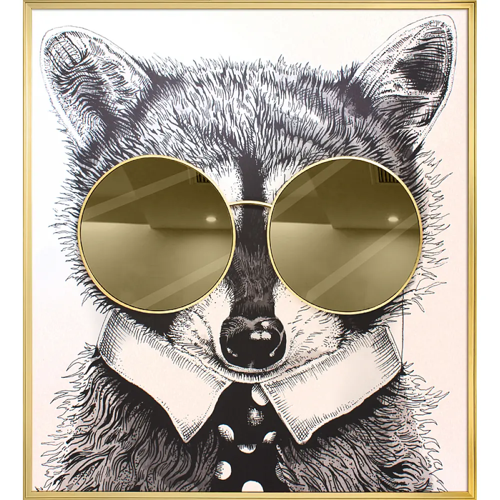 Supergreens Πίνακας "Racoon Thug Life" με Xρυσό καθρέφτη MDF/Καμβάς 118x130 εκ.