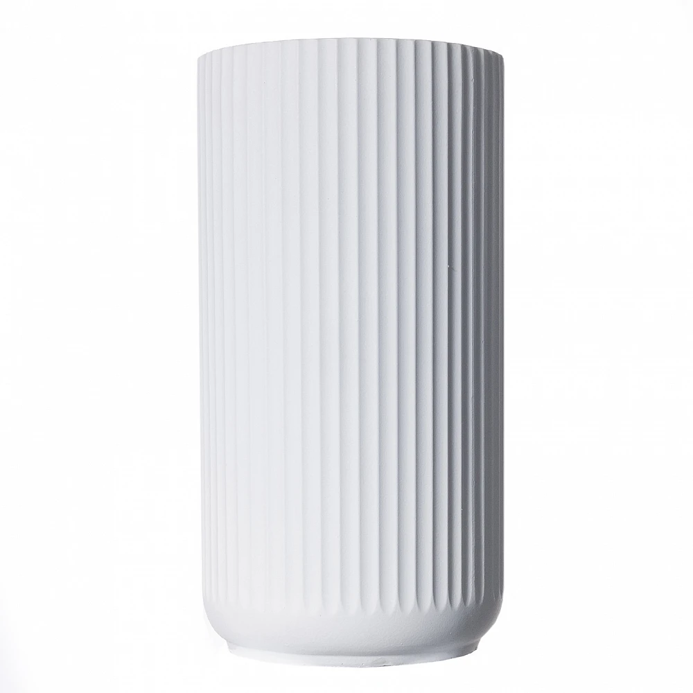 Supergreens Γλάστρα Πήλινη Κύλινδρος "Stripe" Λευκή L 41x41x78 εκ.