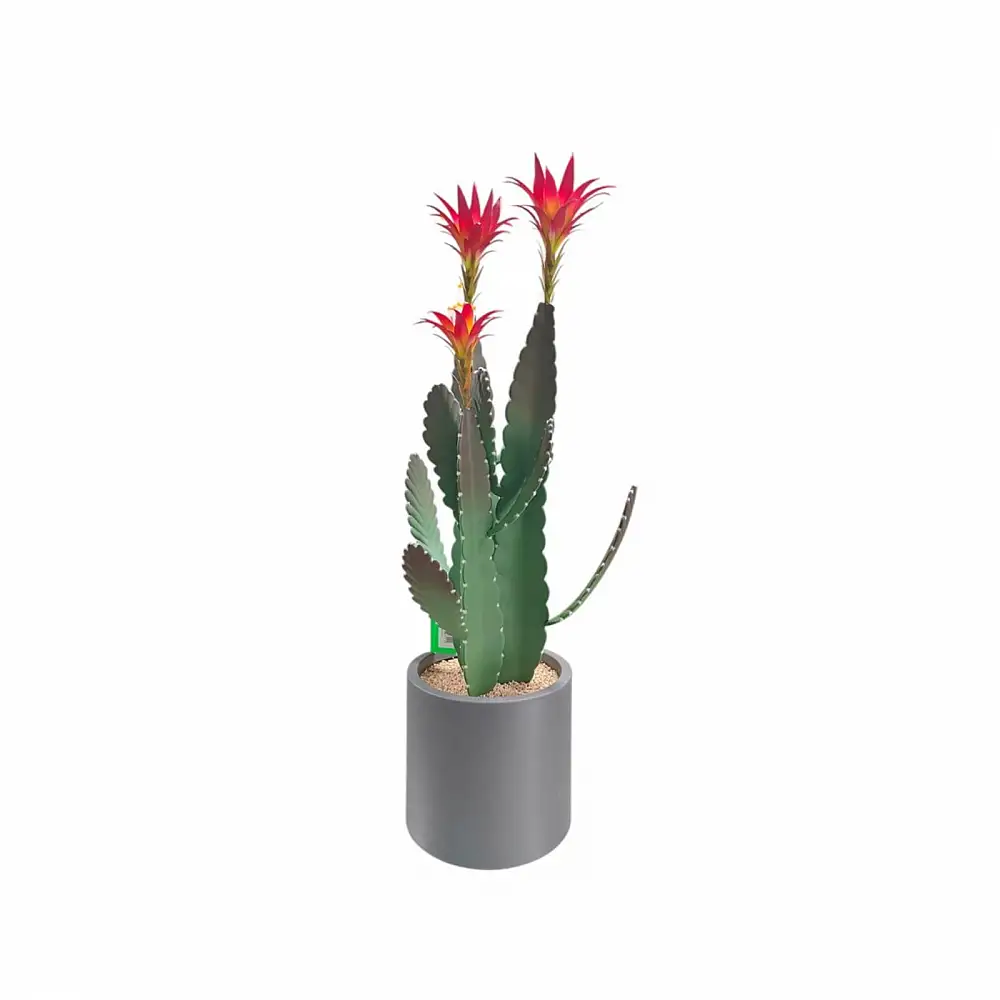 Supergreens Τεχνητό Φυτό Κάκτος "Flora Spike" Πράσινο με Άνθη Φούξια 80 εκ.