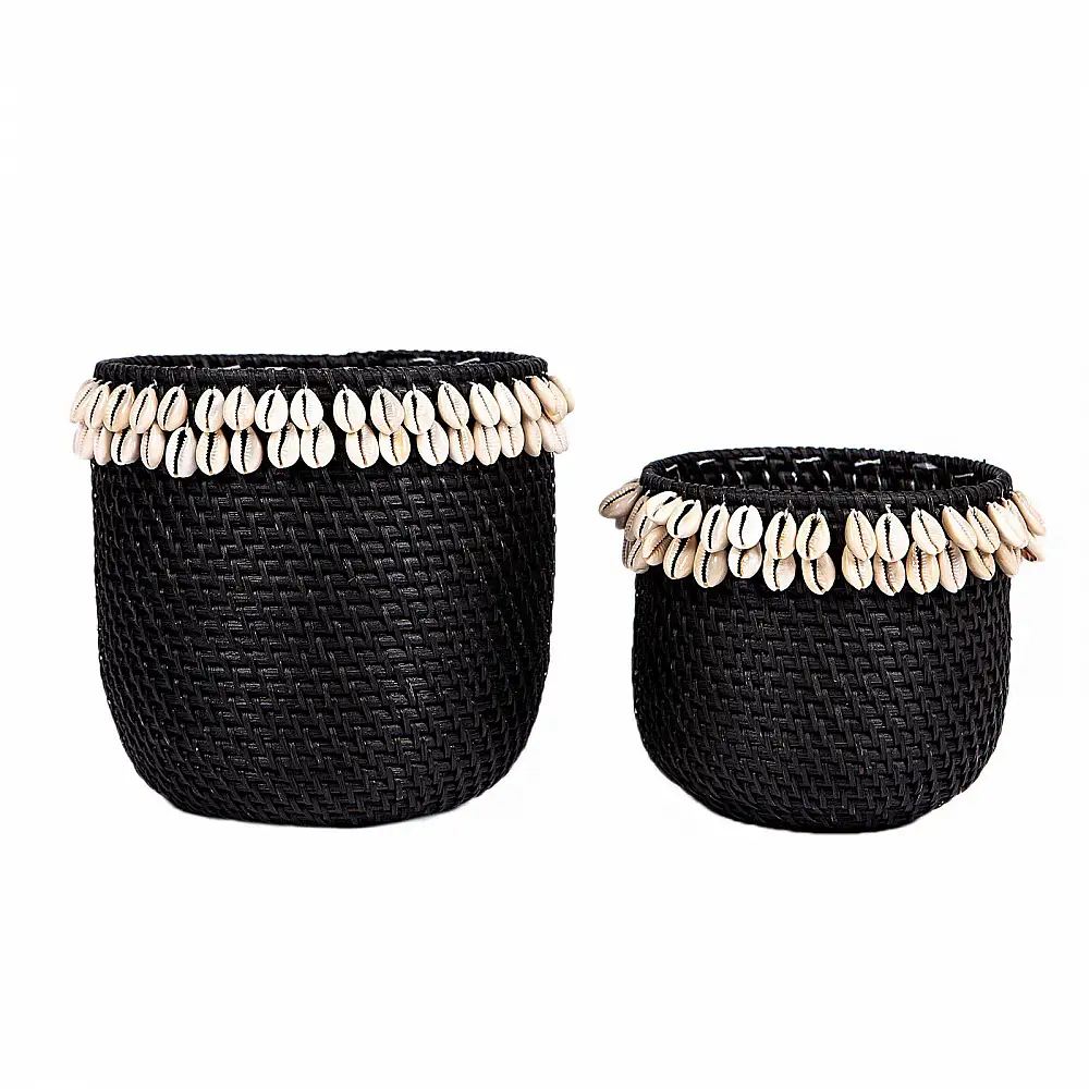 Supergreens Κασπώ Κοχύλια Ρατάν Μαύρο Set/2 18,5x18,5x16,5 εκ.