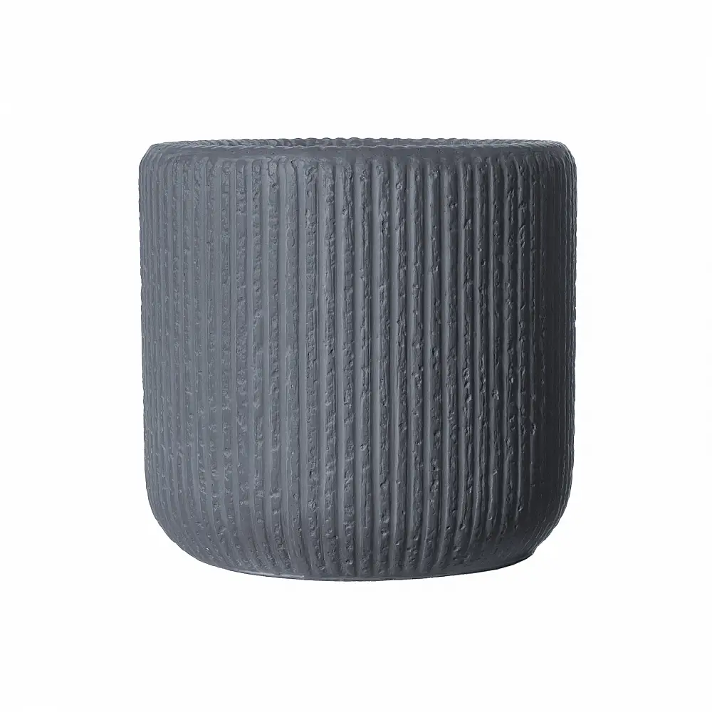 Supergreens Γλάστρα Πήλινη Στρογγυλή "Stripe" Γκρι Σκούρο M 34x34x32 εκ.