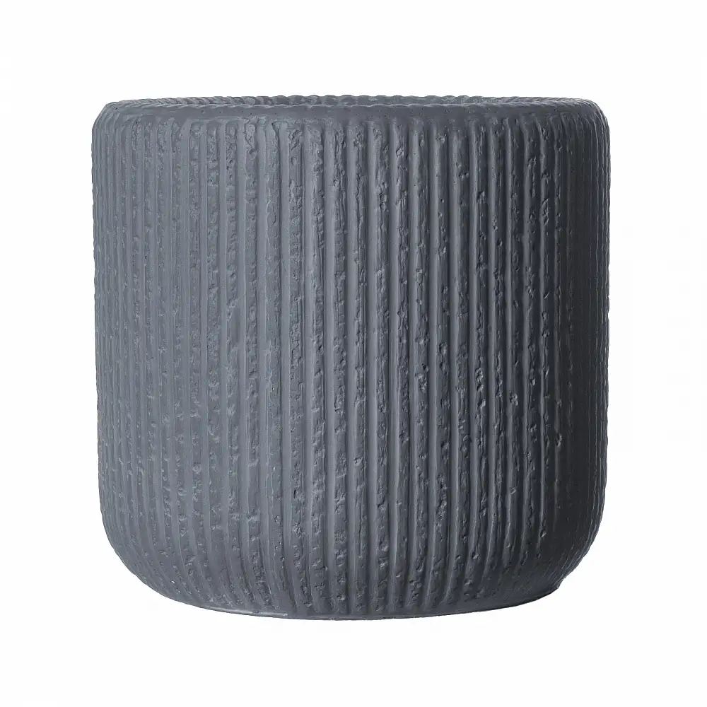 Supergreens Γλάστρα Πήλινη Στρογγυλή "Stripe" Γκρι Σκούρο L 42x42x40 εκ.