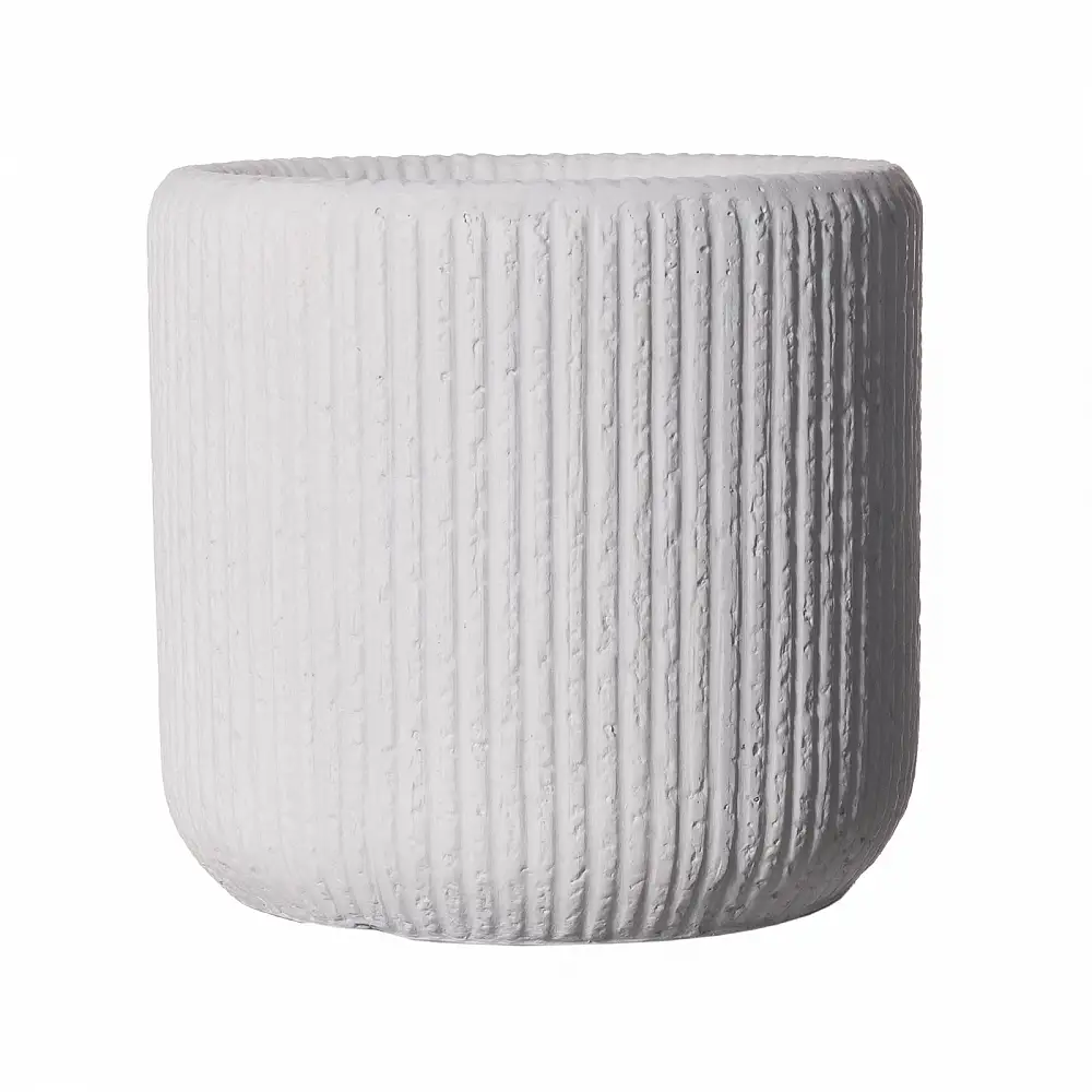 Supergreens Γλάστρα Πήλινη Στρογγυλή "Stripe" Λευκή L 42x42x40 εκ.