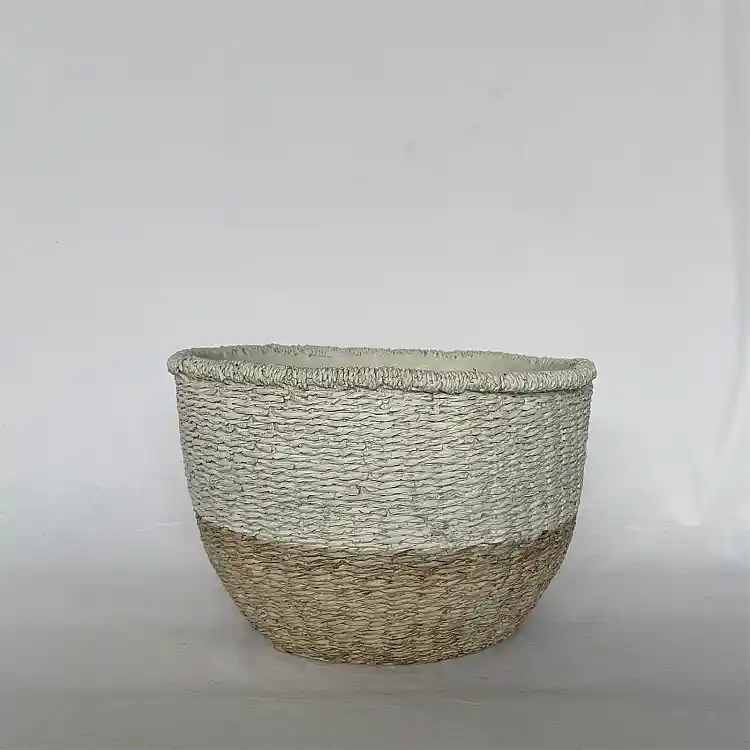Supergreens Γλάστρα Τσιμεντένια Στρογγυλή "Aelia Weave" Δίχρωμη 34.5x34x22.5 εκ.