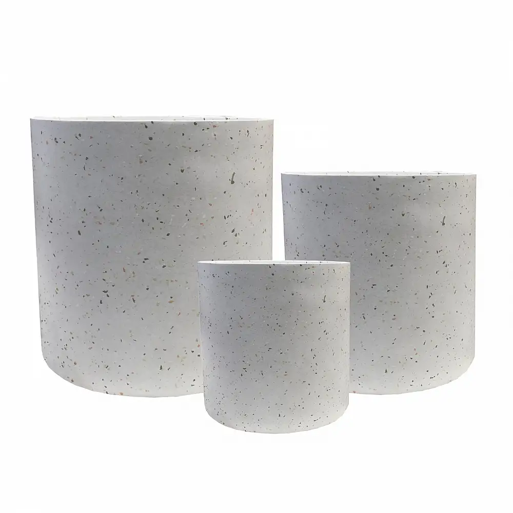 Supergreens Γλάστρα Πήλινη Κύλινδρος "Celestia" Λευκό Terrazzo M 33x33x29 εκ.