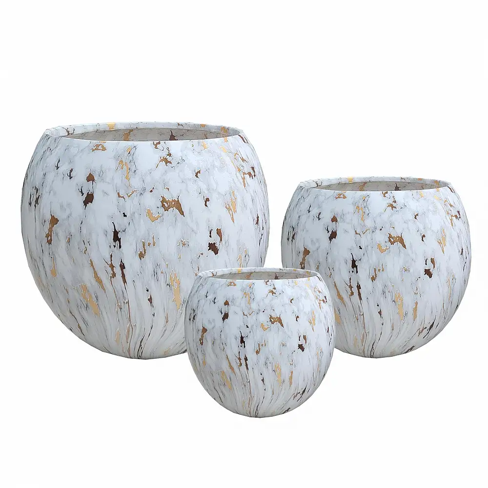 Supergreens Γλάστρα Πήλινη Στρογγυλή "Marbello" Μαύρο-Λευκό Marble M 29x29x28 εκ.