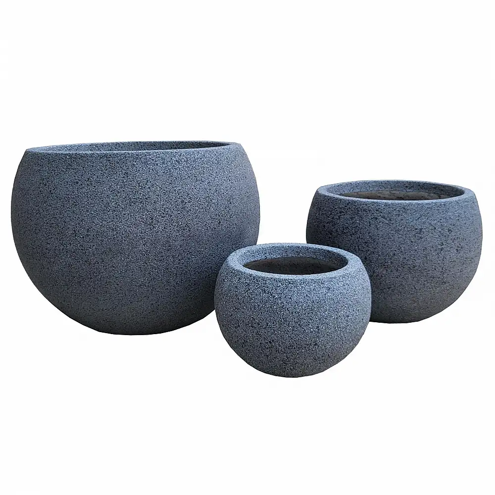 Supergreens Γλάστρα Πήλινη Στρογγυλή "Cemento" Γκρι Stone M 35x35x27 εκ.