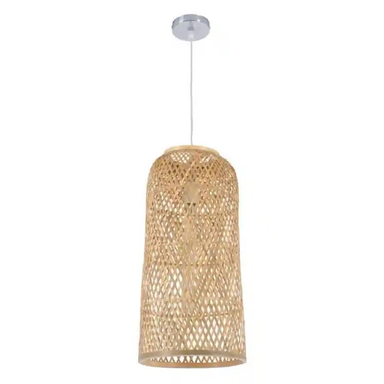Bamboo Tower - Κρεμαστό Μονόφωτο E27 Boho Μπαμπού Φυσικό Πλέγμα - Μ25 x Π25 x Υ50cm