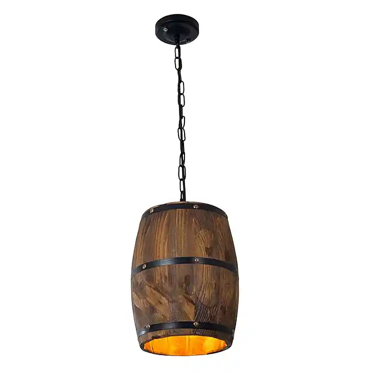 Barrel Light - Κρεμαστό Μονόφωτο E27 Vintage Ξύλο Καφέ Βαρέλι - Μ22 x Π22 x Υ29cm
